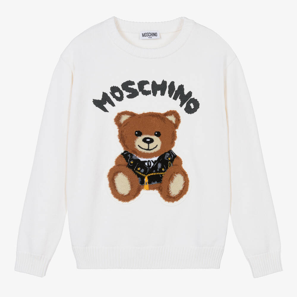 Moschino Kid-Teen - Ivory Knitted Teddy Bear Sweater | Childrensalon