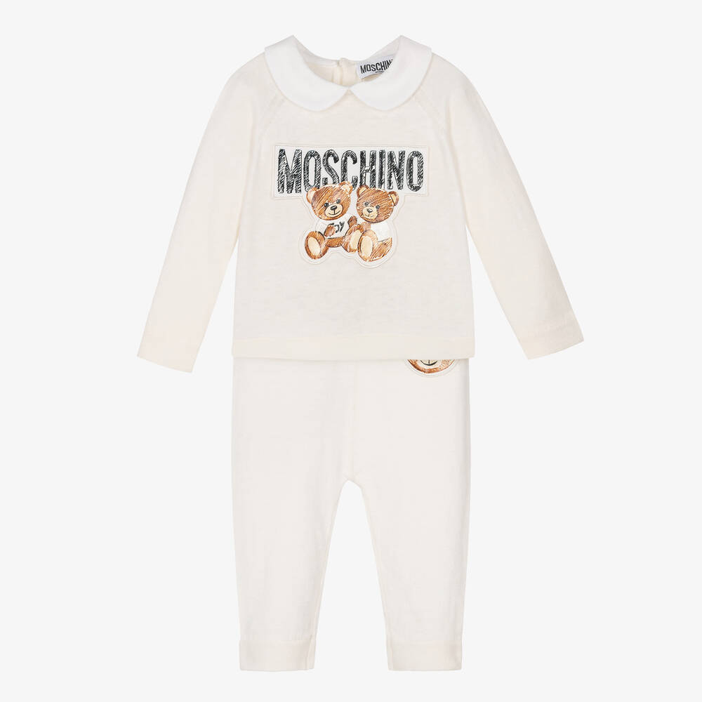 Moschino Baby - Elfenbeinfarbenes Strickhosen-Set | Childrensalon