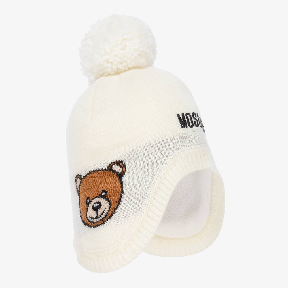 Moschino Baby-Ivory Logo & Pom-Pom Baby Hat | Childrensalon Outlet