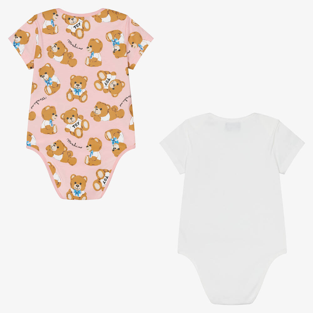 Moschino Baby-Ivory & Pink Cotton Bodyvests (2 Pack) | Childrensalon Outlet