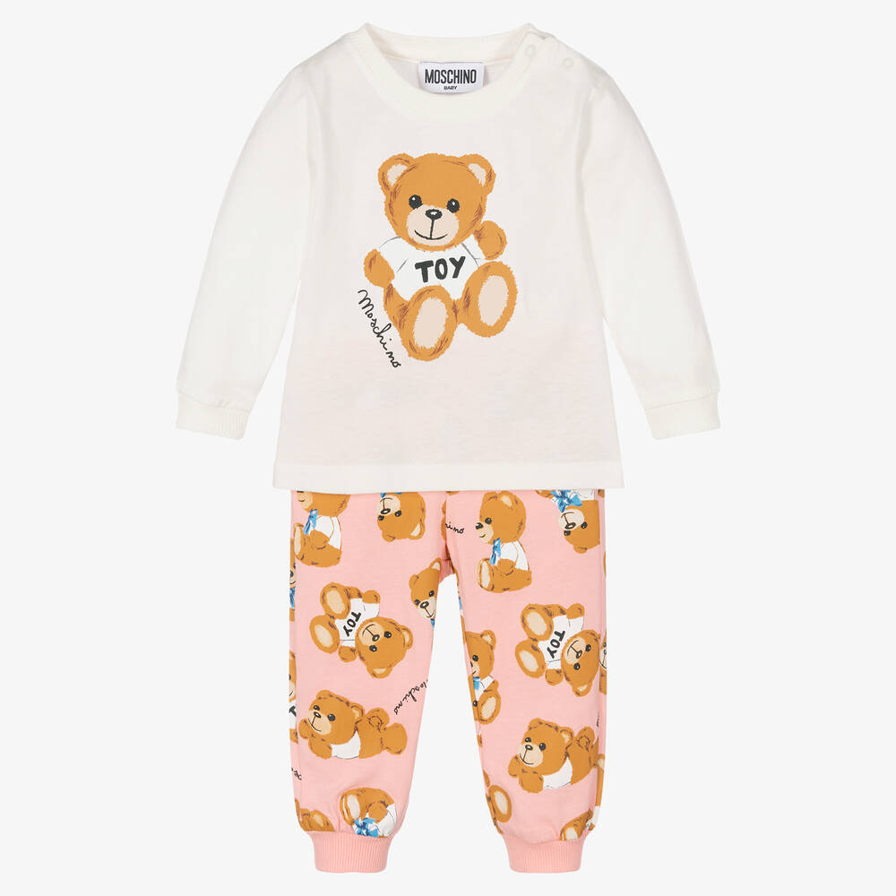 Moschino Baby - Ivory & Pink Teddy Trouser Set | Childrensalon