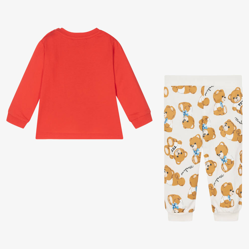 موسكينو Baby-طقم بنطلون قطن لون أحمر وعاجي للأطفال | Childrensalon Outlet