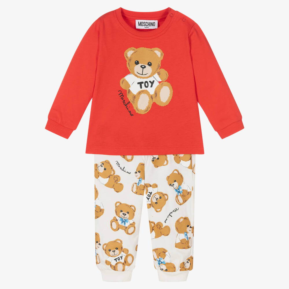 Moschino Baby - Красный топ и кремовые штанишки с медвежатами | Childrensalon