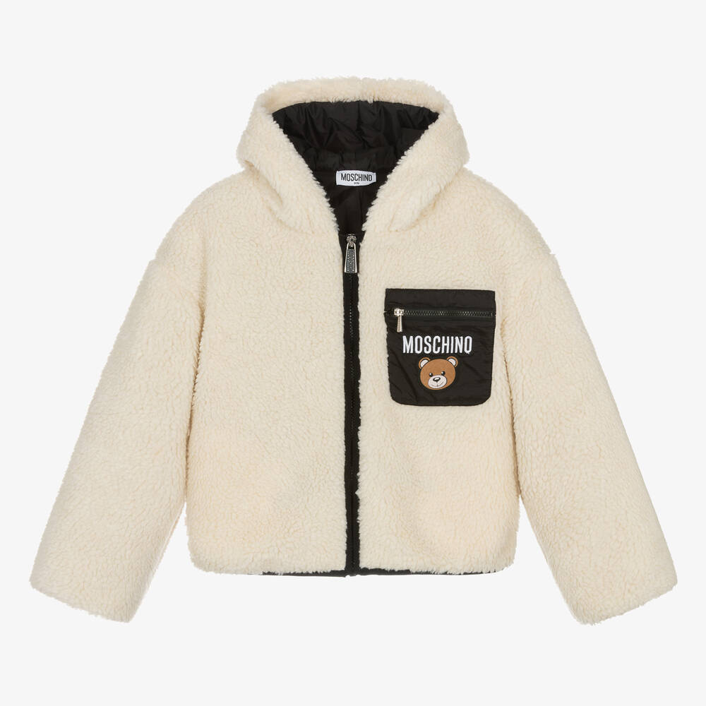 Moschino Kid-Teen - Elfenbeinfarbene Teddy-Fleece-Jacke | Childrensalon