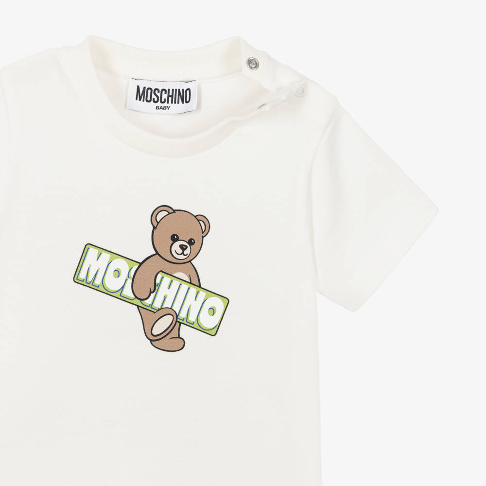 Moschino-Ivory Short Sleeve Bear Tee | Childrensalon Outlet