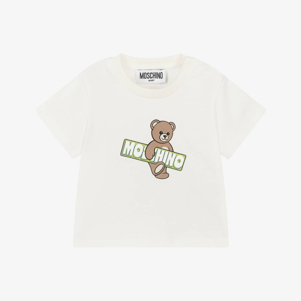 Moschino-Ivory Short Sleeve Bear Tee | Childrensalon Outlet