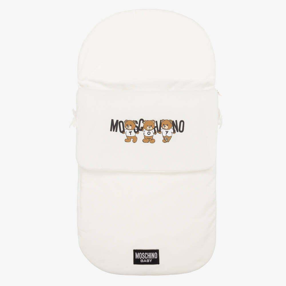 Moschino Baby-Ivory Teddy Bear Logo Cotton Baby Nest (80cm) | Childrensalon Outlet
