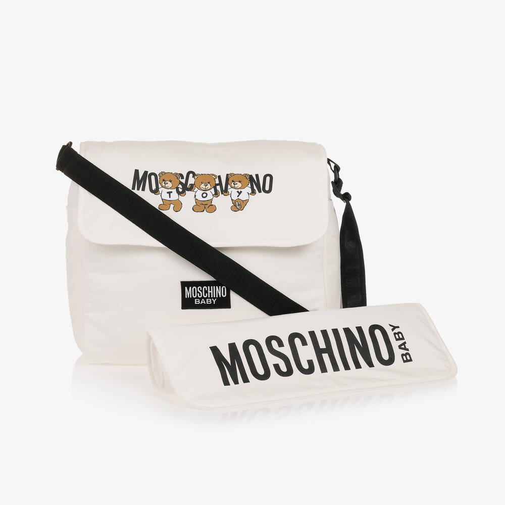 Moschino Baby-Ivory Teddy Bear Logo Cotton Changing Bag (39cm) | Childrensalon Outlet