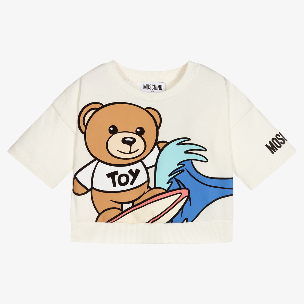 Moschino Kid-Teen - Elfenbeinfarbenes T-Shirt mit Teddy | Childrensalon