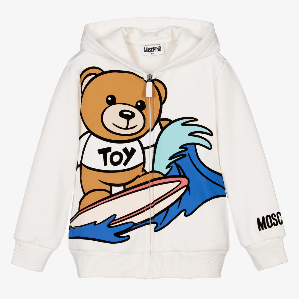 Moschino Kid-Teen - Кремовый топ на молнии с медвежонком | Childrensalon