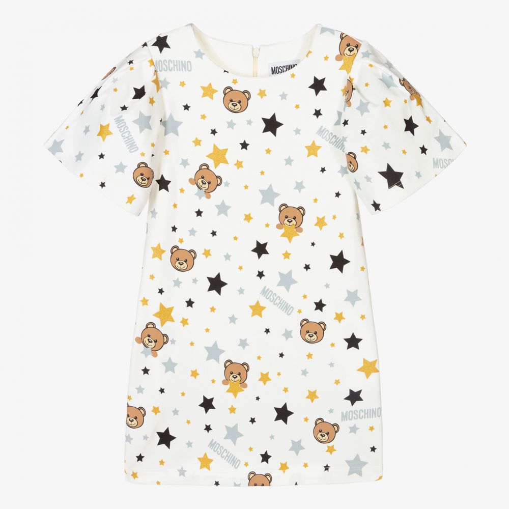 Moschino Kid-Teen-Ivory Teddy Cloud Logo Dress | Childrensalon Outlet