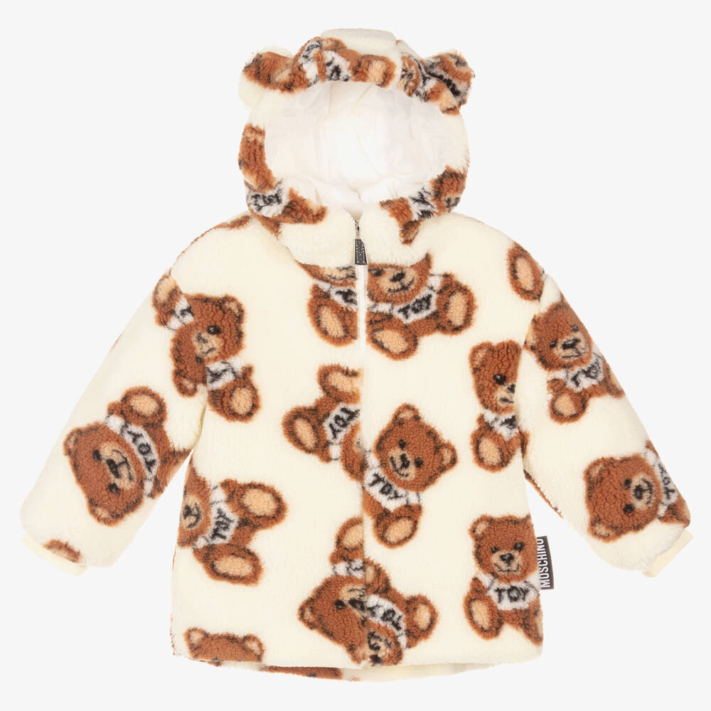 Moschino Kid-Teen - Кремовая куртка из плюшевого флиса с медвежатами | Childrensalon