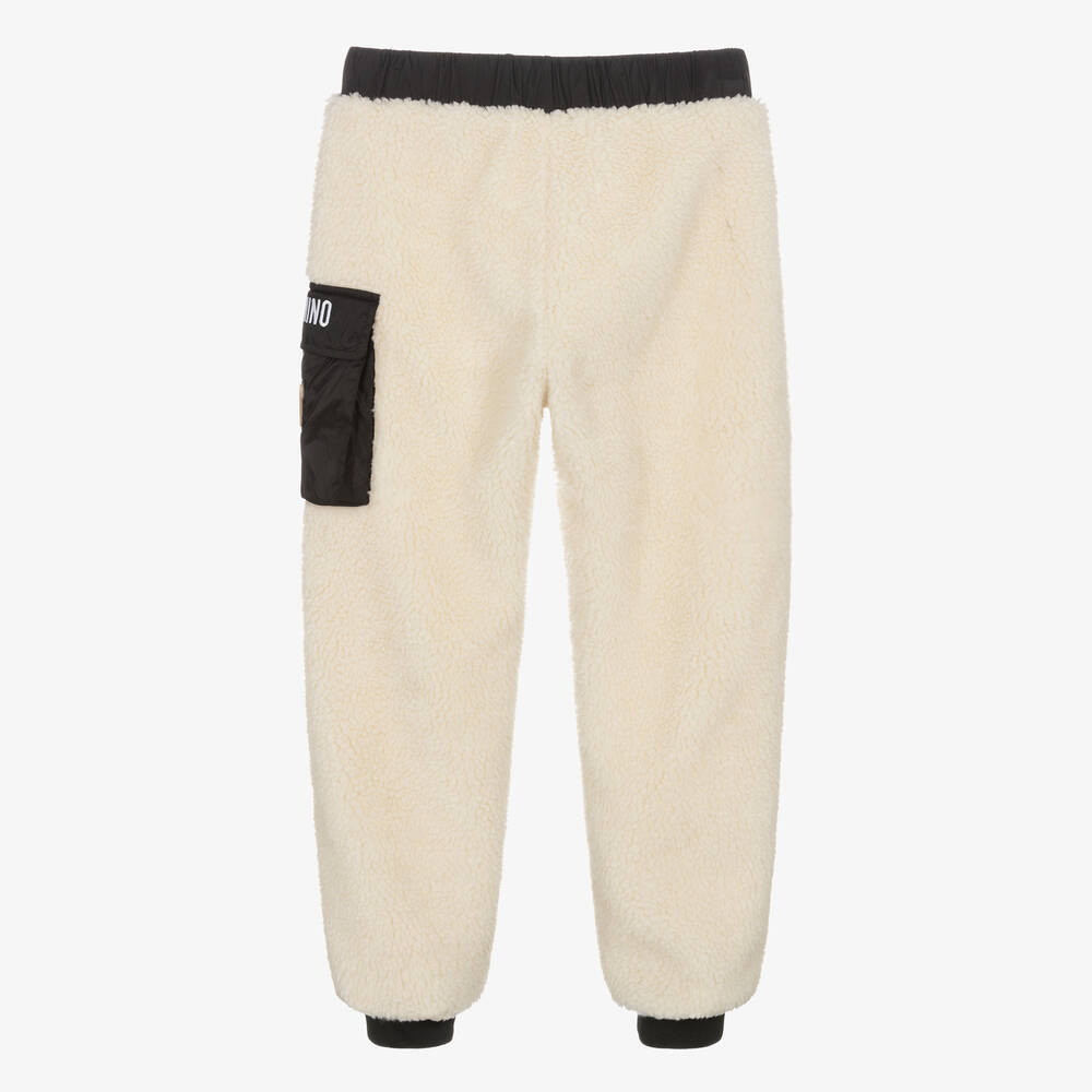 Moschino Kid-Teen-Ivory Teddy Fleece Pocket Joggers | Childrensalon Outlet