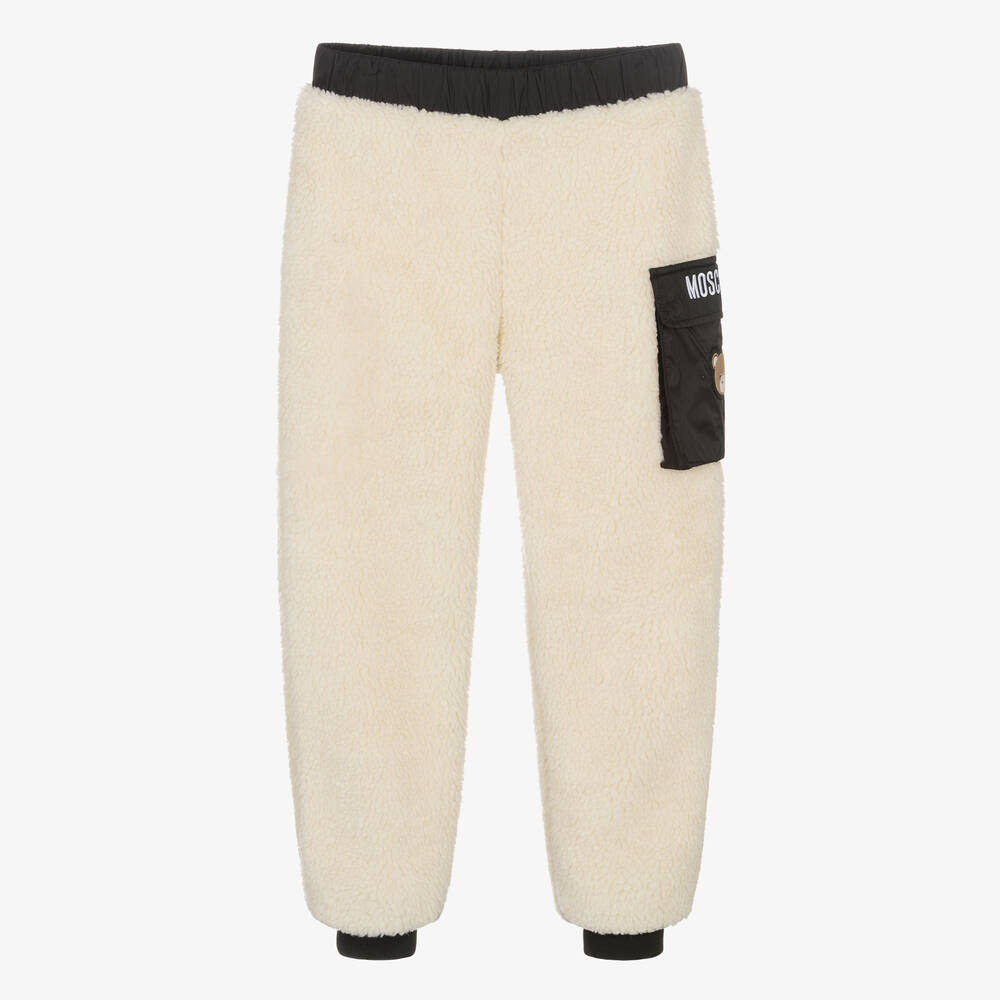 Moschino Kid-Teen - Ivory Teddy Fleece Pocket Joggers | Childrensalon