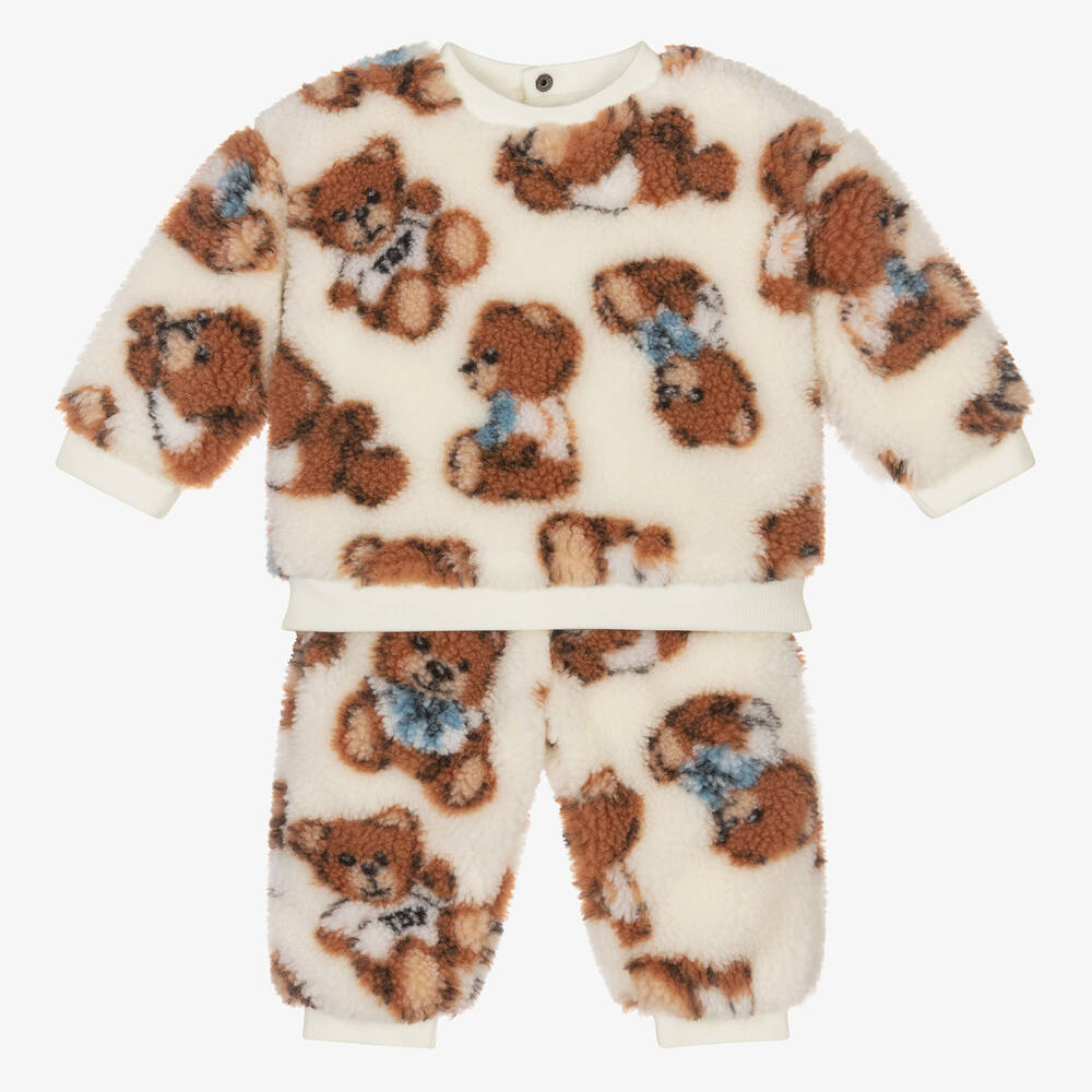 Moschino Baby - Elfenbeinfarbener Teddy-Fleece-Trainingsanzug | Childrensalon