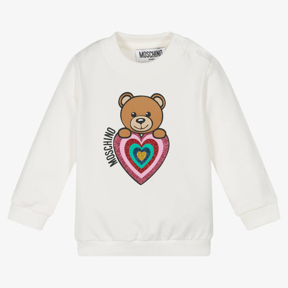 Moschino Baby - Elfenbeinfarbenes Sweatshirt mit Teddy-Herz-Motiv | Childrensalon