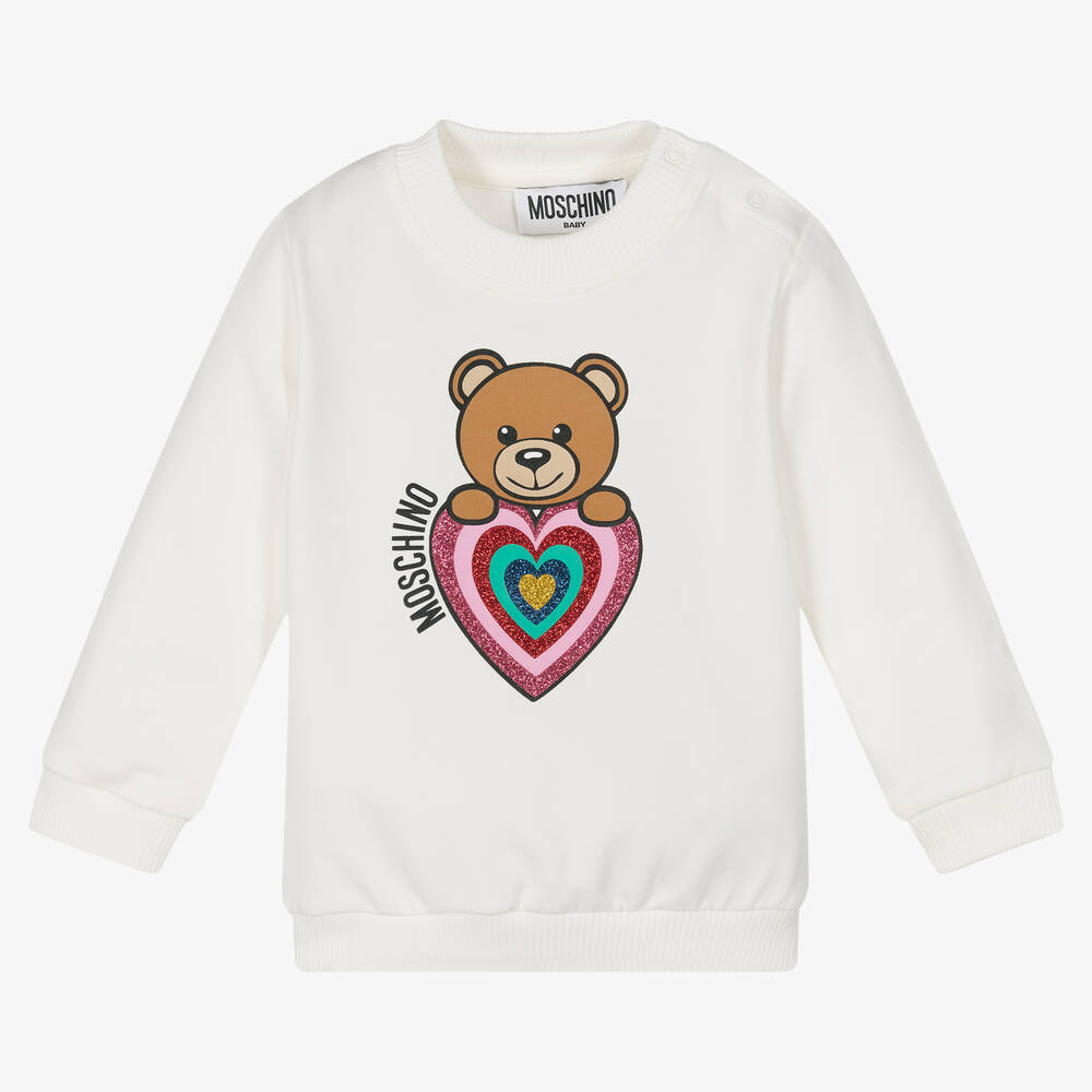 Moschino Baby - Sweat ivoire Nounours et cœur | Childrensalon