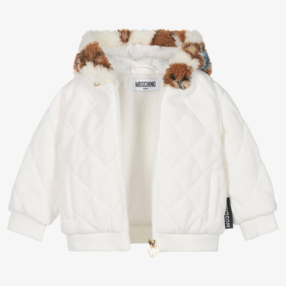 Moschino Ivory Teddy Hood Zip Up Jacket