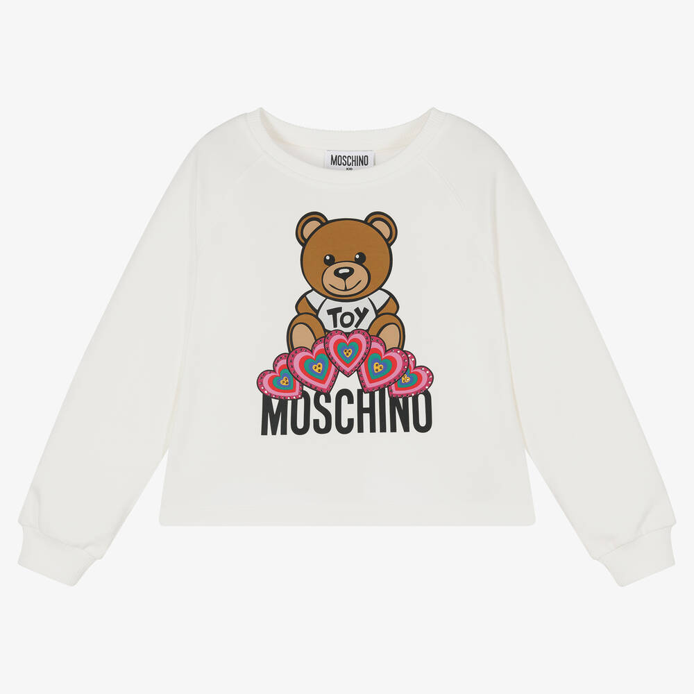 Moschino Kid-Teen - سويتشيرت قطن جيرسي لون عاجي للبنات | Childrensalon