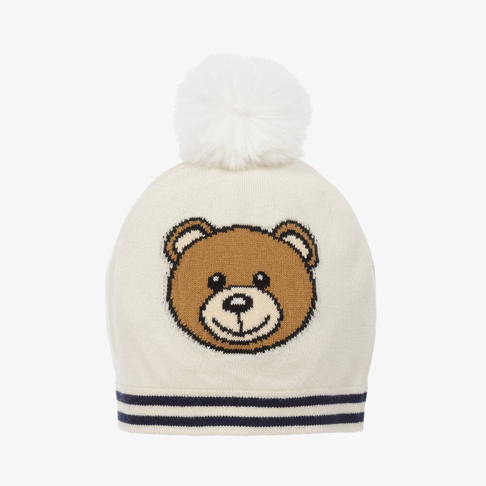 Moschino Baby-Ivory Teddy Pom-Pom Baby Hat | Childrensalon Outlet