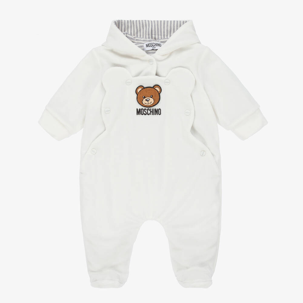 Moschino Baby - Ivory Velour Baby Pramsuit | Childrensalon