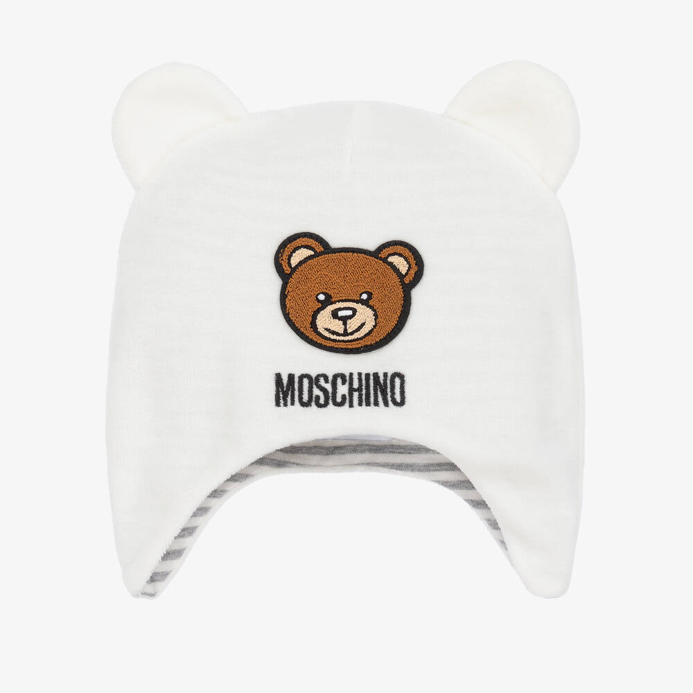 Moschino Baby - Ivory Velour Logo Baby Hat | Childrensalon