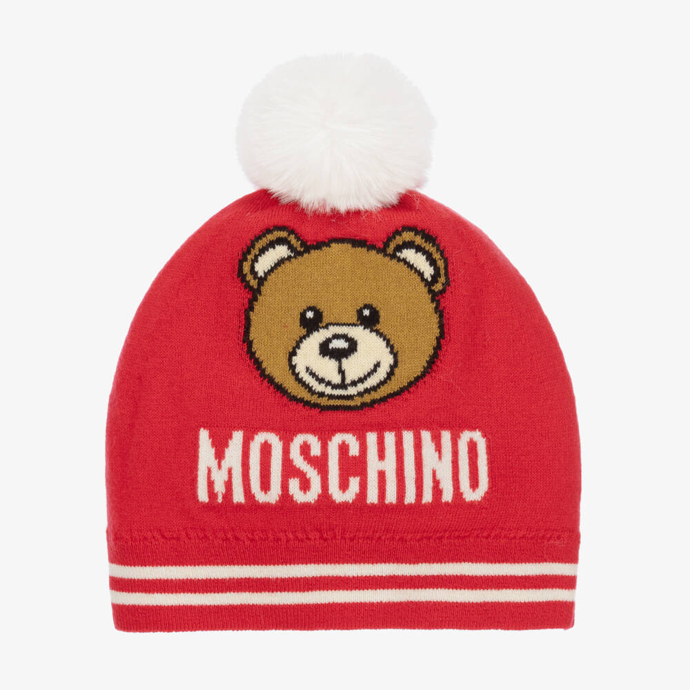 Moschino Kid-Teen-قبعة بطبعة تيدي قطن محبوك لون أحمر | Childrensalon Outlet