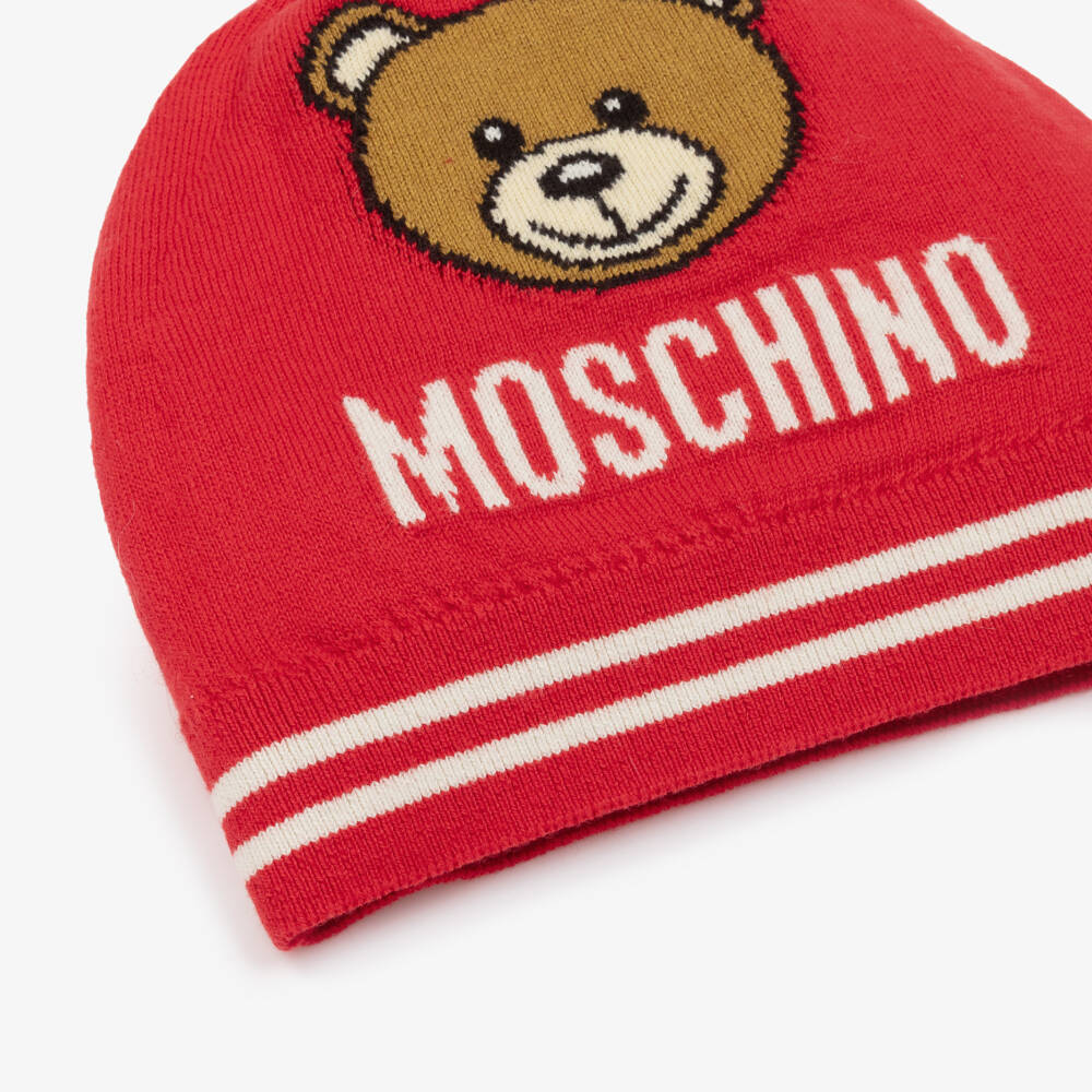Moschino Kid-Teen-قبعة بطبعة تيدي قطن محبوك لون أحمر | Childrensalon Outlet
