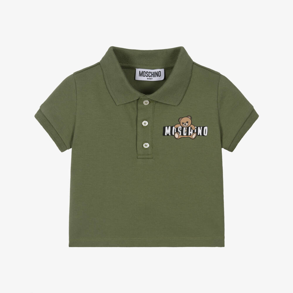 Moschino-Khaki Green Bear Polo T-shirt | Childrensalon Outlet