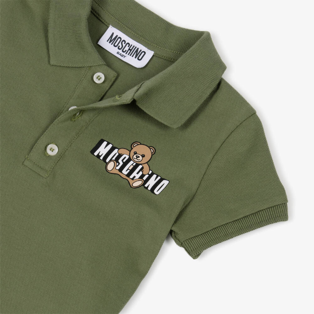 Moschino-Khaki Green Bear Polo T-shirt | Childrensalon Outlet