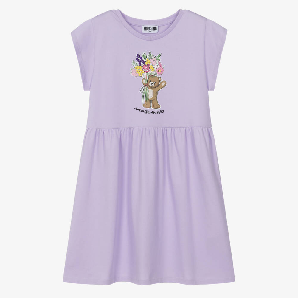 Moschino-Lilac Bear Flower Logo Dress | Childrensalon Outlet