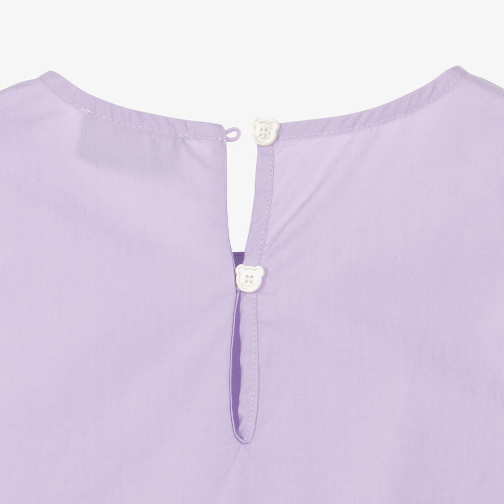Moschino-Lilac Bear Logo Poplin Dress | Childrensalon Outlet