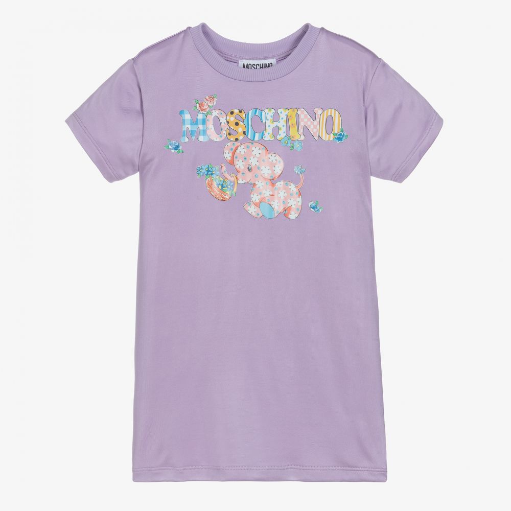 Moschino Kid-Teen-Lilac Logo T-Shirt Dress | Childrensalon Outlet