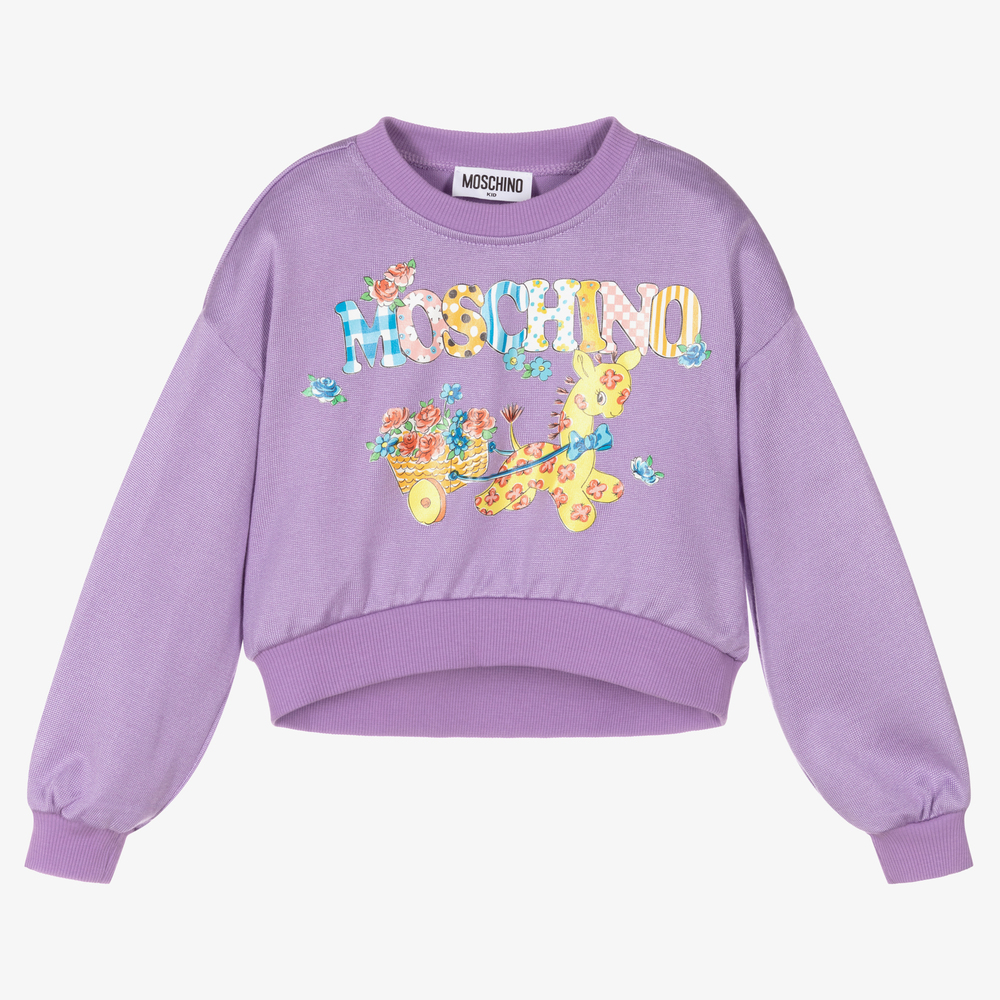 Moschino Kid-Teen - سويتشيرت مزيج فيسكوز وقطن جييرسي لون بنفسجي للبنات | Childrensalon