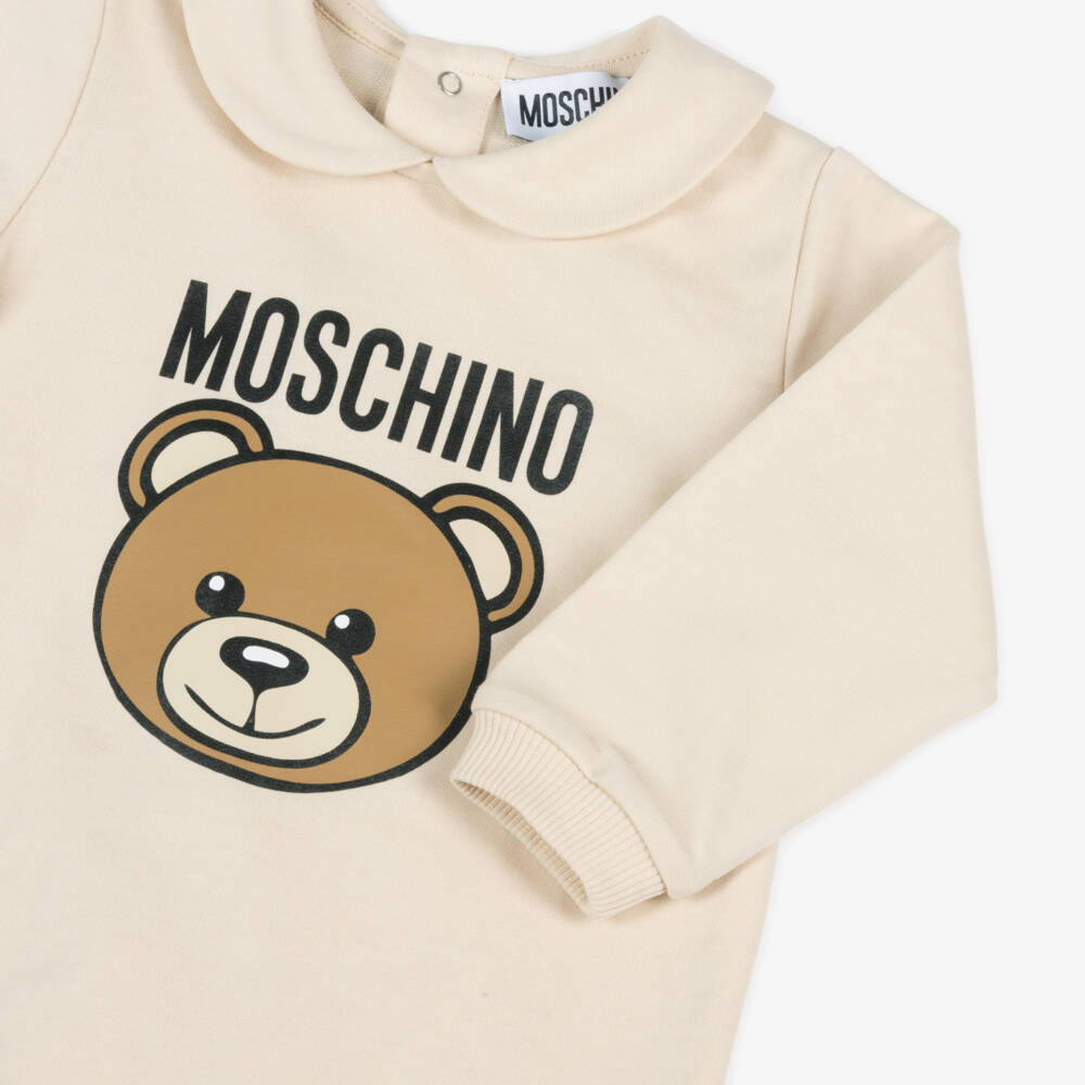 Moschino-Little Boys Beige Teddy Babygrow | Childrensalon Outlet