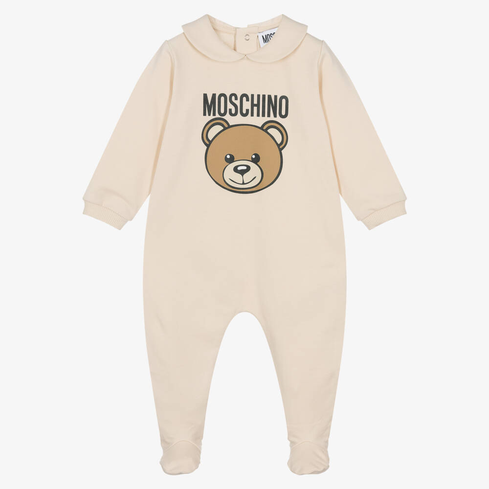 Moschino-Little Boys Beige Teddy Babygrow | Childrensalon Outlet