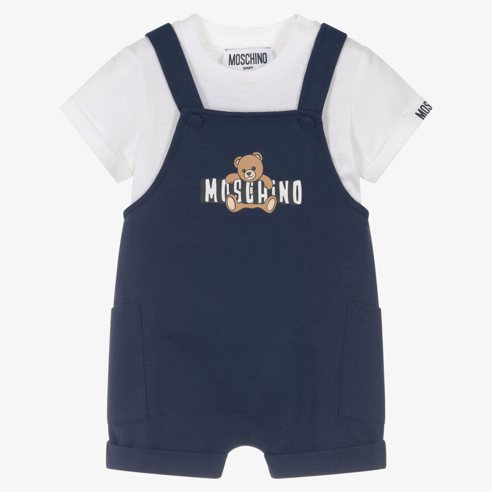 Moschino-Navy Bear Dungaree Set | Childrensalon Outlet