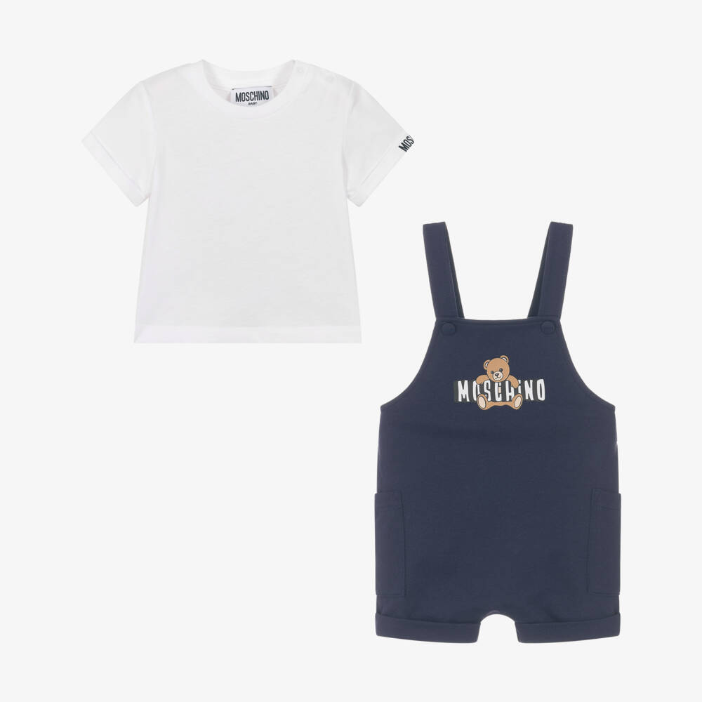 Moschino-Navy Bear Dungaree Set | Childrensalon Outlet