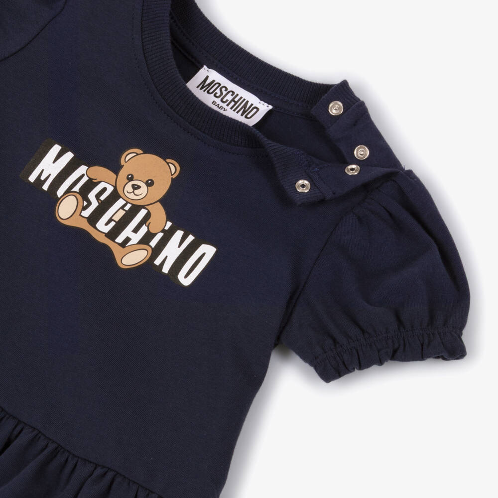 Moschino-Navy Bear Logo Jersey Dress | Childrensalon Outlet