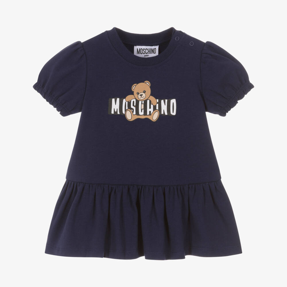 Moschino-Navy Bear Logo Jersey Dress | Childrensalon Outlet