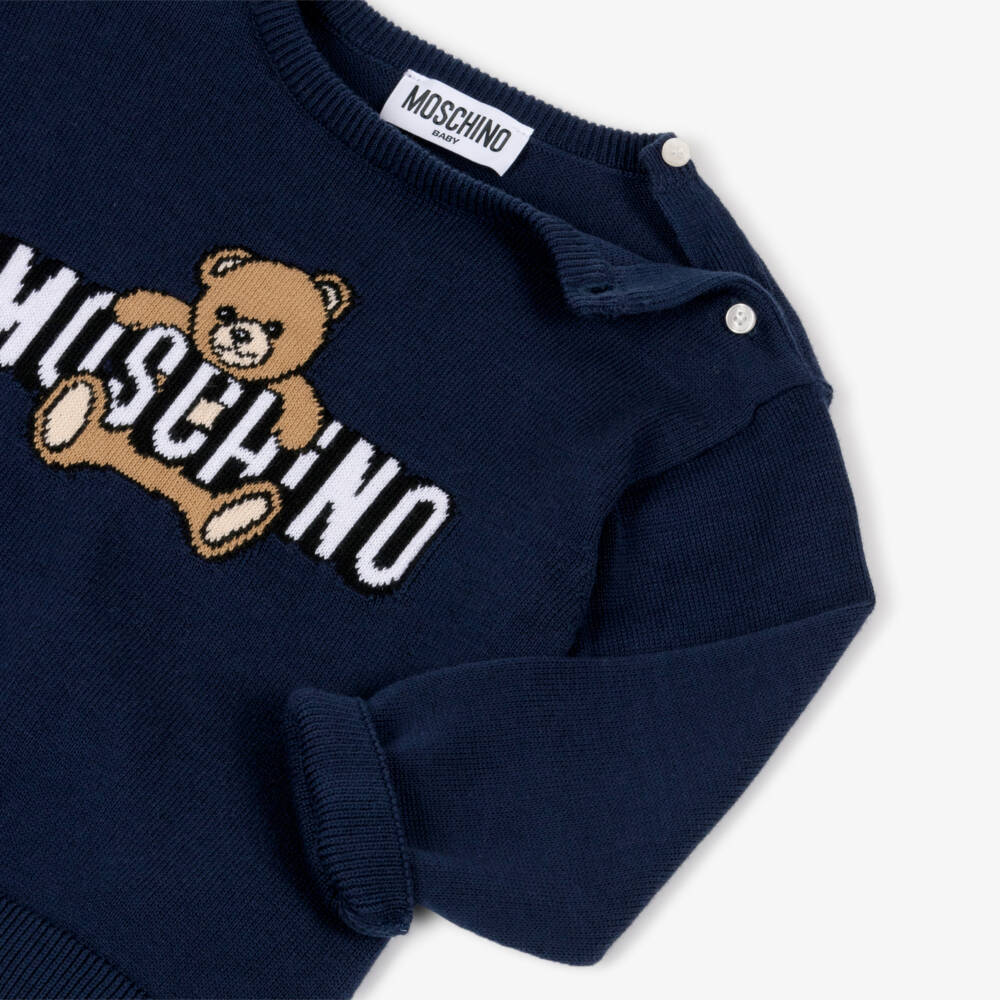 Moschino-Свитер синий с медвежонком логотипом | Childrensalon Outlet
