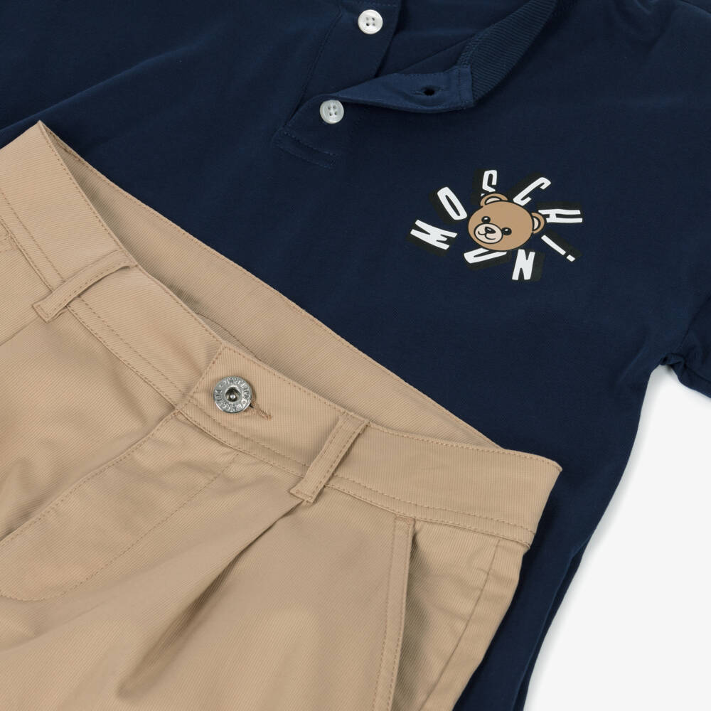 Moschino-Navy & Beige Shorts Set | Childrensalon Outlet