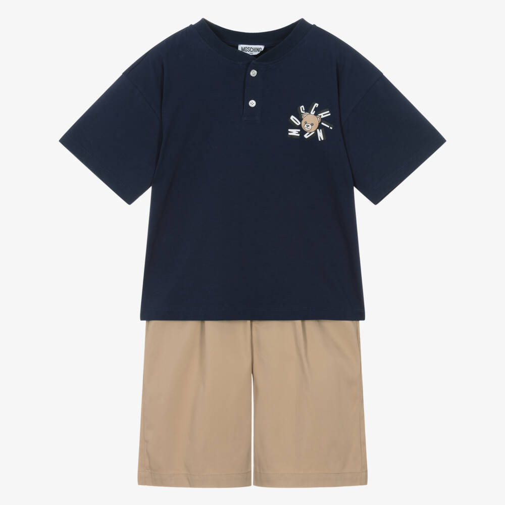 Moschino-Navy & Beige Shorts Set | Childrensalon Outlet