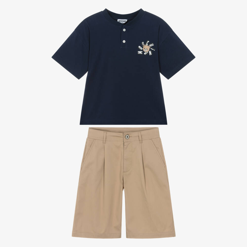 Moschino-Navy & Beige Shorts Set | Childrensalon Outlet