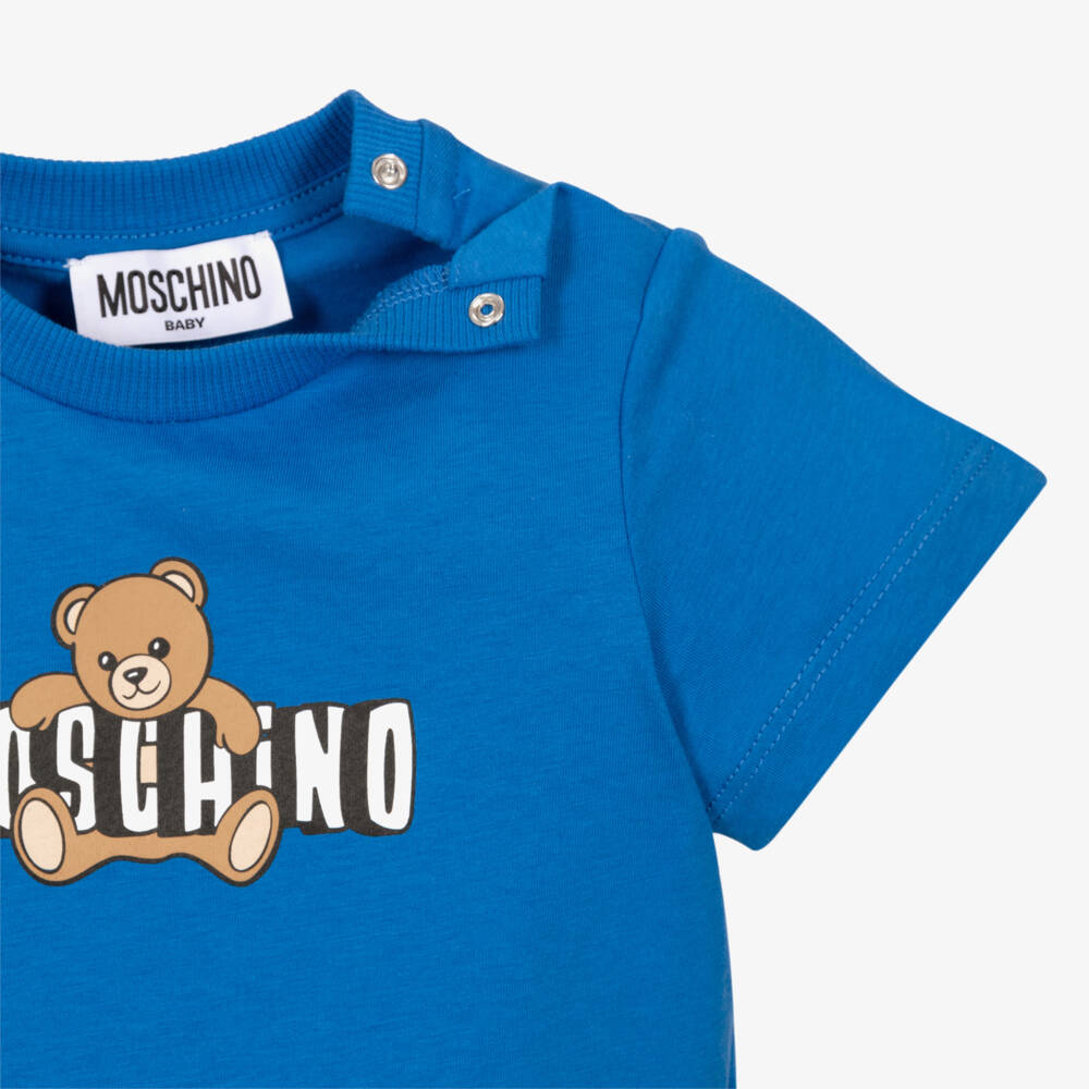 Moschino-Navy Blue Bear Patterned Shorts Set | Childrensalon Outlet
