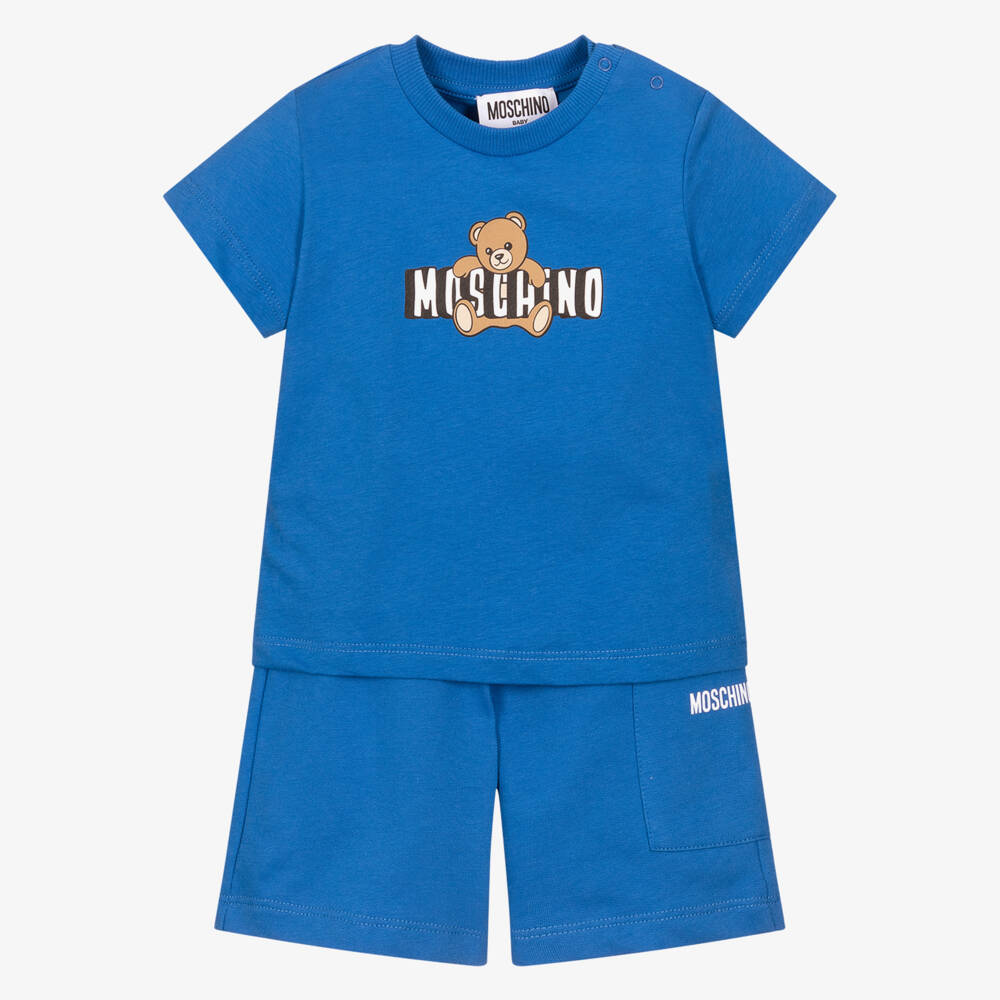 Moschino-Navy Blue Bear Patterned Shorts Set | Childrensalon Outlet