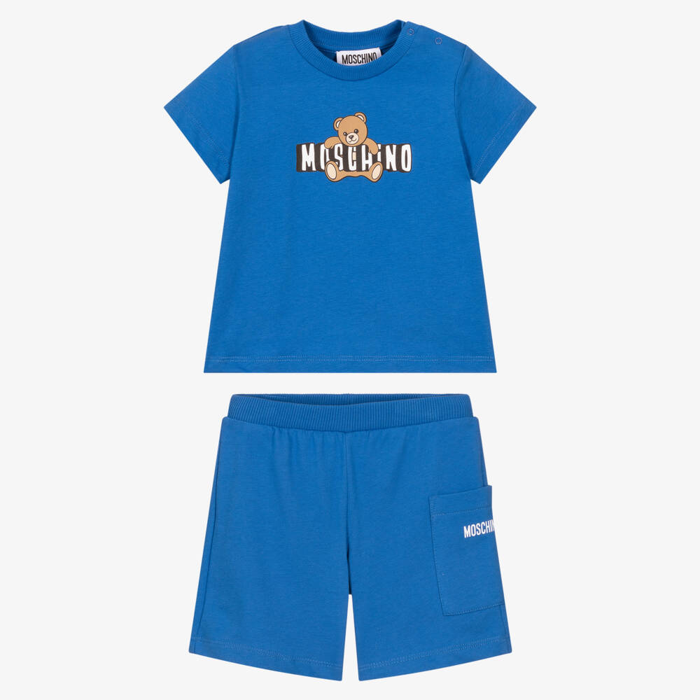 Moschino-Navy Blue Bear Patterned Shorts Set | Childrensalon Outlet
