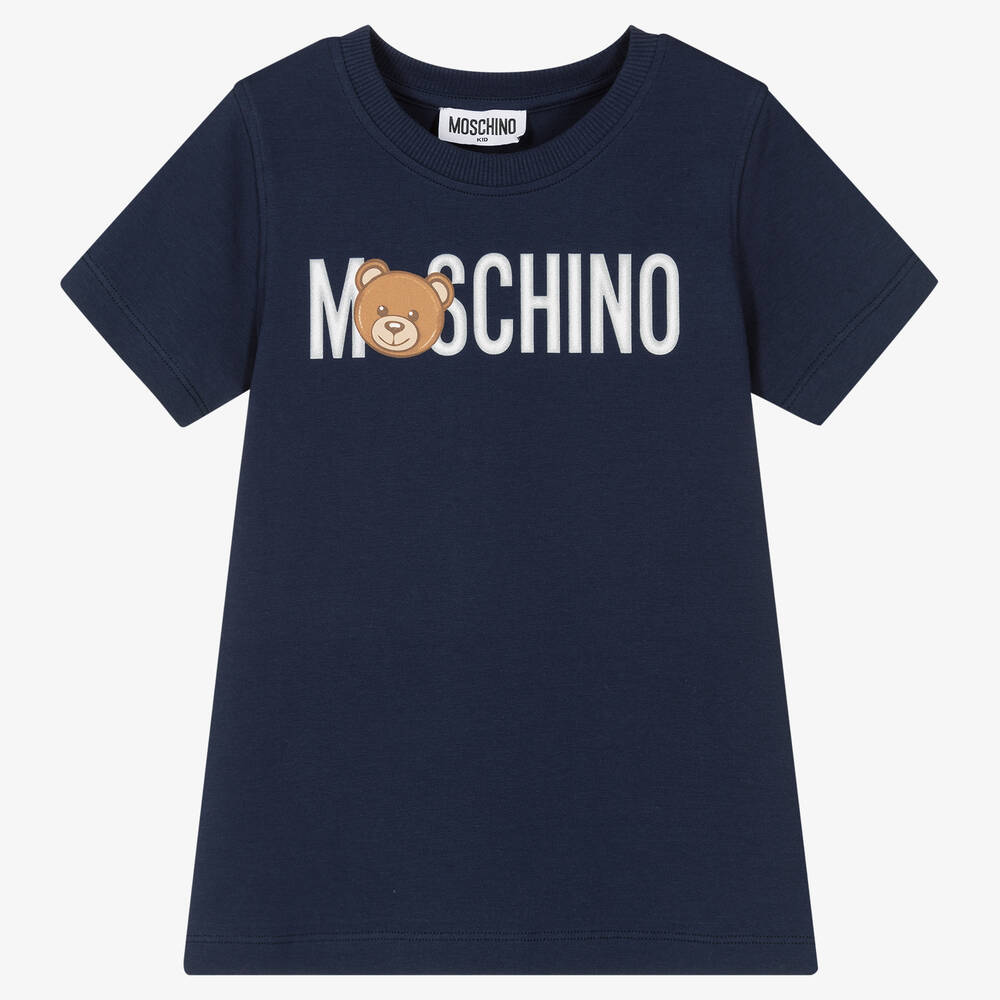 Moschino Kid-Teen - Navy Blue Cotton Logo T-Shirt | Childrensalon