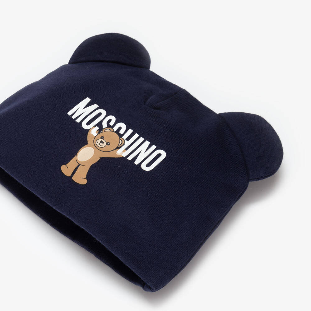Moschino-Navy Blue Cotton Teddy Bear Hat | Childrensalon Outlet