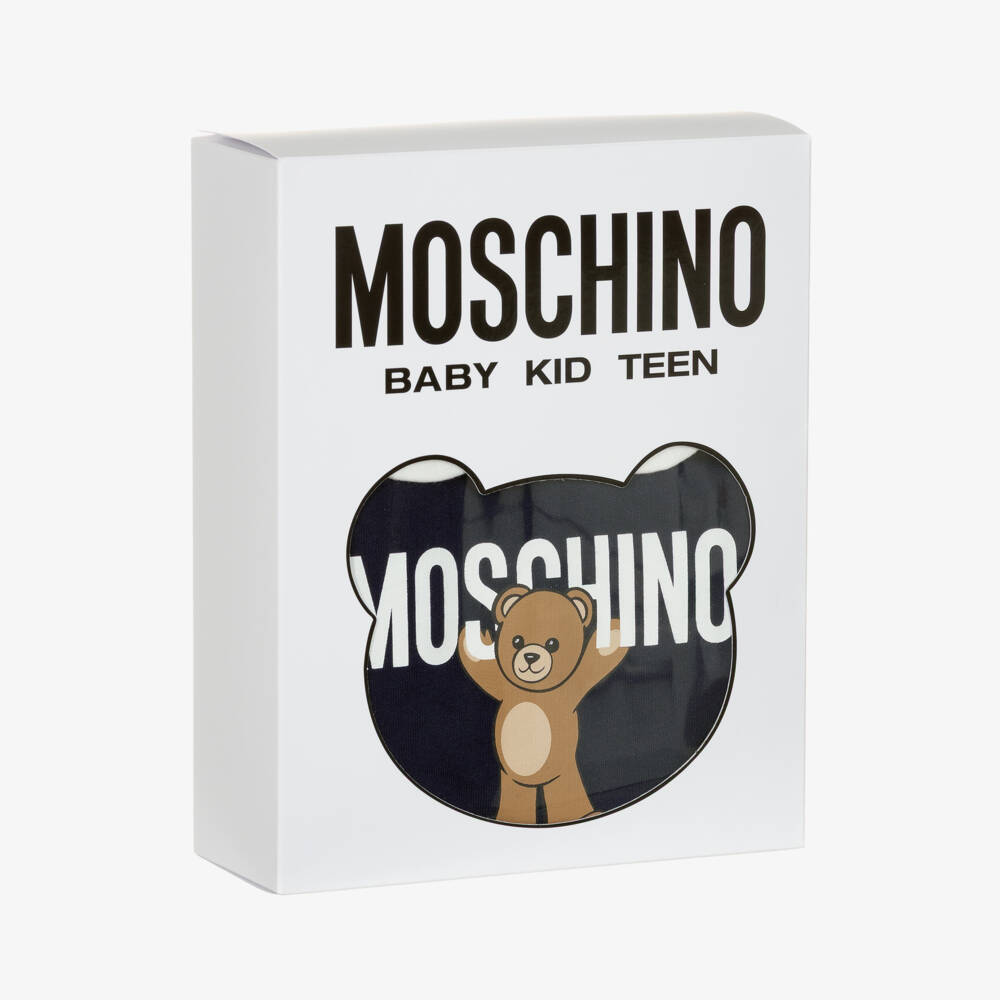 Moschino-Navy Blue Cotton Teddy Bear Logo Babygrow | Childrensalon Outlet